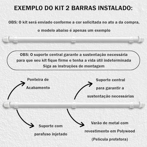 Kit varão de cortina 1,50 metros 19mm Colorido e Cromado Completo Instalação (Preto)