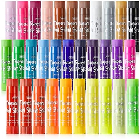 Tempera Paint Sticks, 32 Colors Solid Tempera Paint for Kids, Super Quick Drying, Works Great on Paper Wood Glass Ceramic Canvas