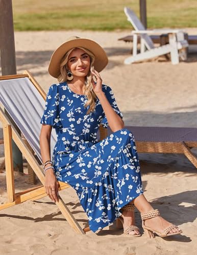 Image of Zeagoo Womens Summer Dresses 2026 Casual Midi Dress Flowy Sundress Ruffle Short Sleeve Tiered Dresses A Line Boho Dress