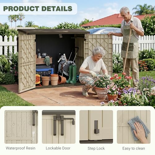Image of LHBcraft Waterproof Outdoor Storage Box 36 Cu Ft with Lockable Doors, Portable Horizontal Resin Storage Cabinet, Outdoor Storage Shed for Garden
