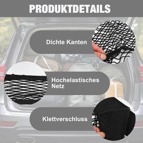 KASURE Gepäcknetz Auto, 80 X 100 cm Kofferraumnetz Mit 4 Karabinern, Kann Auf 144 X 180 cm Kofferraum Netz Erweitert Werden, Passend Für Die Meisten Kofferraumnetze Autos, Festes Gepäck