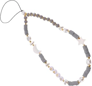 BIUDECO Cordão De Celular Alças Para Celular Cordão Pérola Cordão Para Celular Branco Pingente De Saia Acrílica Cinza Cordão De Pérola
