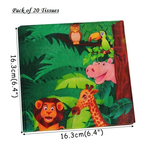 Party Port Animal/Jungle Safari Theme Happy Birthday Tissue Paper Napkins For Birthday & Theme Party Celebrations (Pack of 20)