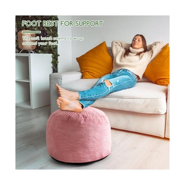 Higogogo round stuffed pouf ottoman corduroy poufs with foam chunk filling furry and fluffy pouf foot stool storage ottoman 20 x 15 floor poufs foot rest for living room pink  urban country home decor