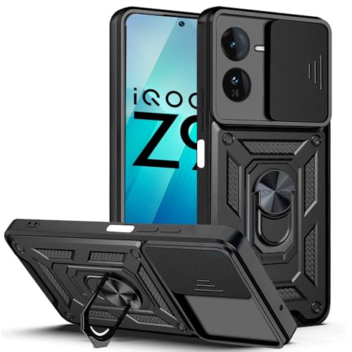 Image of AESTMO Tough Armor Compatible with iQOO Z9X 5G Bumper Back Case Cover | Ring Holder & Sliding Camera Shield Cover | 360 Degree Protection Back Case Cover iQOO Z9X 5G (Black)