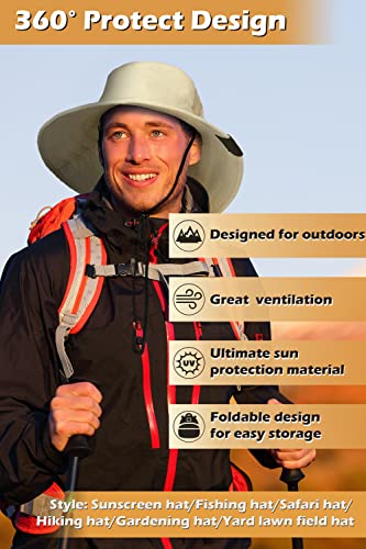Image of Men Safari Sun Hat Wide Brim Boonie Fishing Cap with Adjustable Drawstring