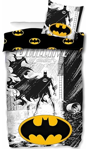 arlis Parure de lit Batman en Coton, Housse de Couette Réversible 140x200 cm, Taie d'oreiller 63x63 cm, 100% Coton (Parure Batman, 140x200)