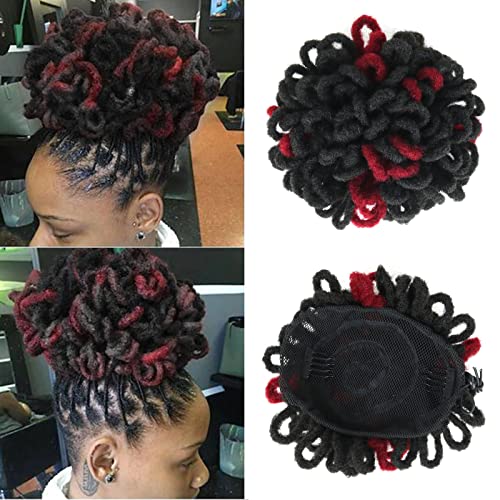Dreadlocks Bun Afro Puff Drawstring Ponytail Hair Locs Braids Bun for Black Women Synthetic Clip in Hair Extensions (1B-118#)