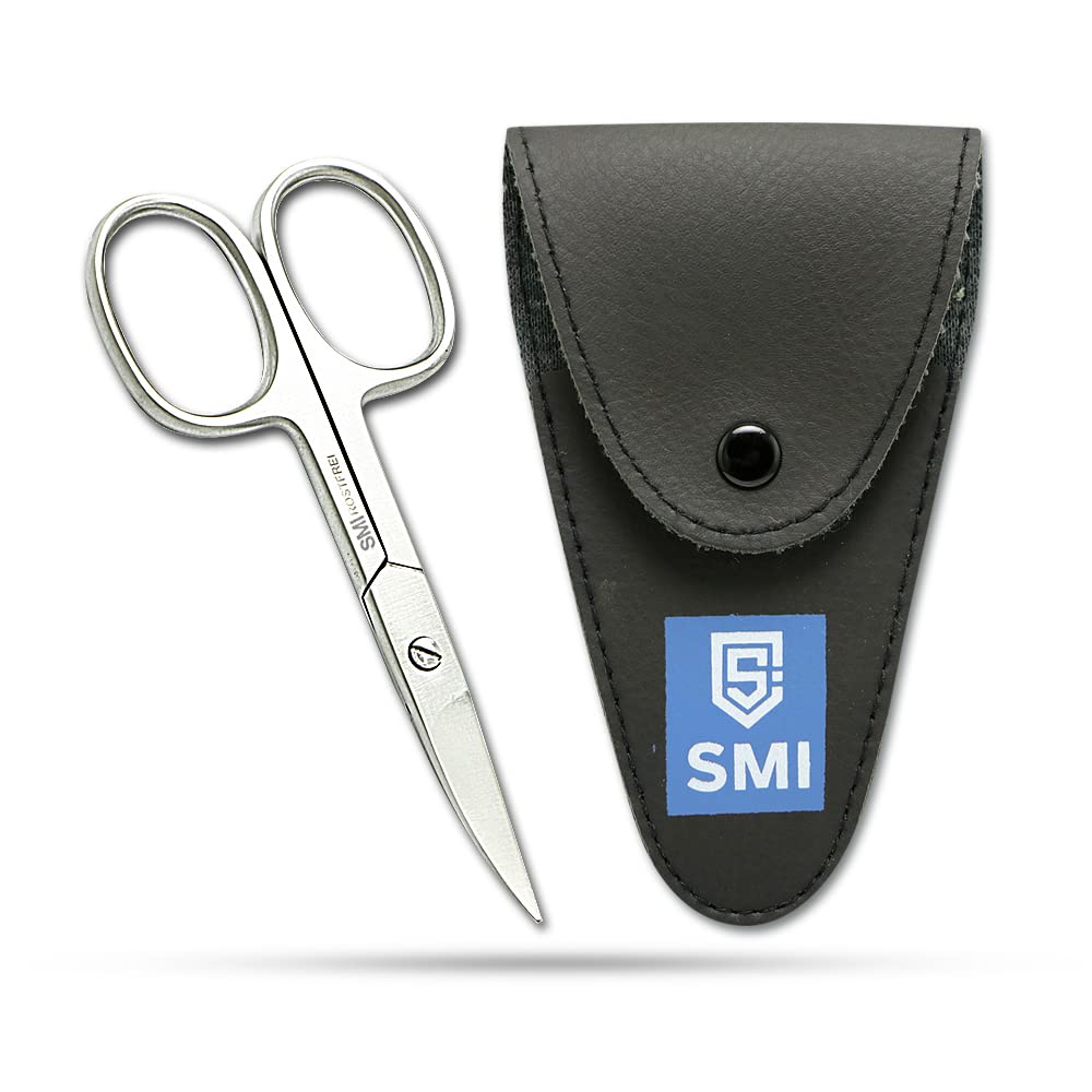 SMI Ciseaux à Ongles Gaucher 9,5 cm – Ciseaux Cuticules – Pour Ongles Doigts Orteils Incarnés et Durs – Ciseaux Manucure Pédicure Précision Acier Inoxydable – Avec Étui