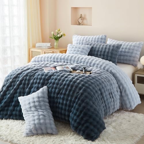 Boqingzhu Plüsch Bettwäsche 155x220cm Blau Graublau Farbverlauf Kuschelig...
