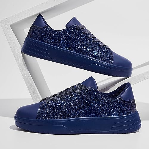 FANVOSSEM Chunky Platform Sneakers for Women，Women's Comfy Sparkly Dad Shoes Lace-Up Casual Walking & Sport Work Sneaker2