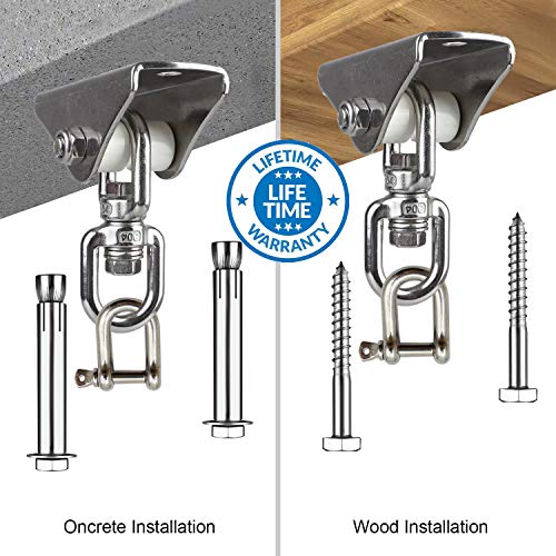 Punching Bag Bracket Antirust Stainless Steel Heavy Duty Swing Hanger 1000 Lb Wooden Concrete Mounting Silent 360° Ceiling Porch Kit Playground Gym Rope Boxing Hammock Chair Yoga D Rings