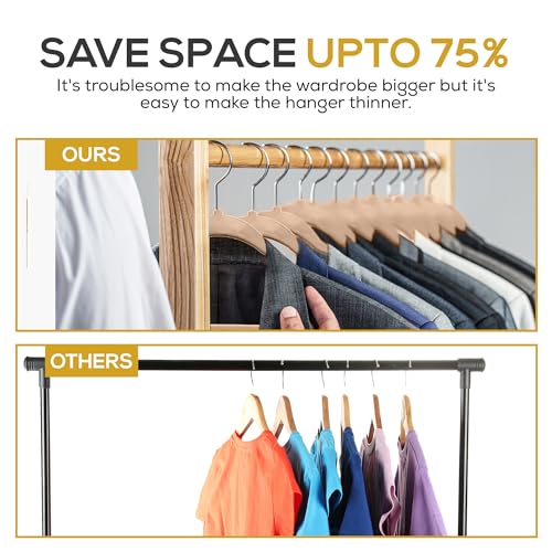 Image of Techzoo 50 Pack New Premium Quality Velvet Hangers Ultra Thin Non Slip Adult Felt Space Saving Hangers for Closet Heavy Duty Coat Pants Dress Hangers 360 Swivel Hook Hold Upto 10 lbs Warm Taupe