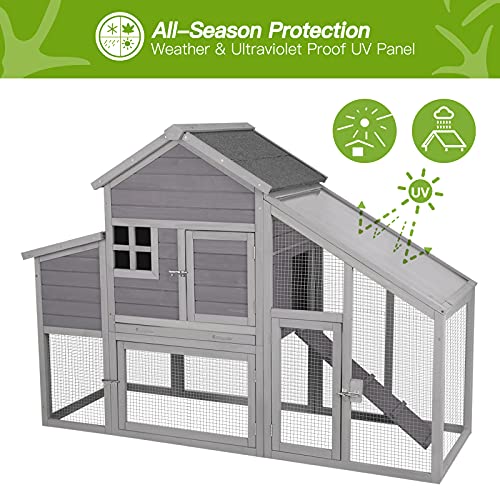 Chicken Coop Outdoor Wooden Hen House 65" With Large Nesting Box, Poultry Cage With Removable Tray,Uv Proof Roof #TOP4