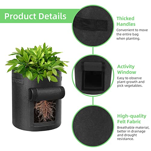 Ohiyoo Potato Grow Bags 4 Pack 10 Gallon Potato Growing Bags, Nonwoven Fabric Pots with Handles and Window Flap - Image 4