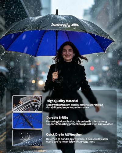 Image of ISABRELLA Umbrella for Men Big Size, Large Golf Umbrella with Fiberglass Shaft, Anti-slip handle, One-Click Auto Open, 60 Inch Big Umbrella for Men, Women, Family - Ideal for 3-4 People