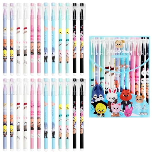 VOSSOT 24 Pcs Stray Kids Bolígrafos Bonitos Bolígrafos Lindos Kawaii AnimalesTinta de Gel de Dibujos Animados Bolígrafo Bolis Divertidos Merch Kpop Regalos