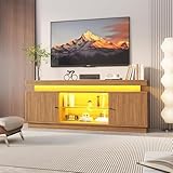 TROPOW TV Stand with Power Outlet, Entertainment Center with Storage and Adjustable Shelf, TV Console for Living Room, Modern Media Console