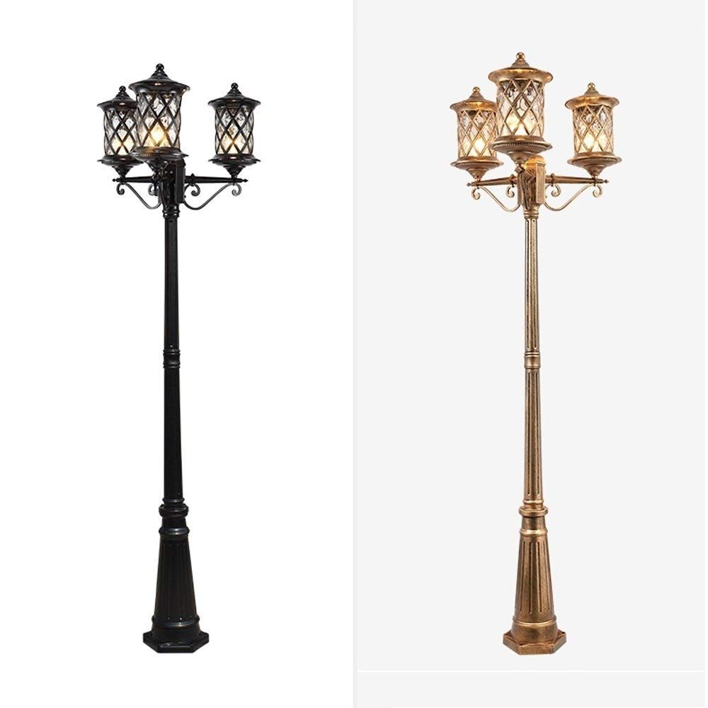 Lampadaire extérieur étanche à 3 têtes pour Garage, Jardin, Cour, Villa, Maison, Style rétro, en Verre, sur Poteau en Aluminium, pour Stade,Brass_h-2.1m