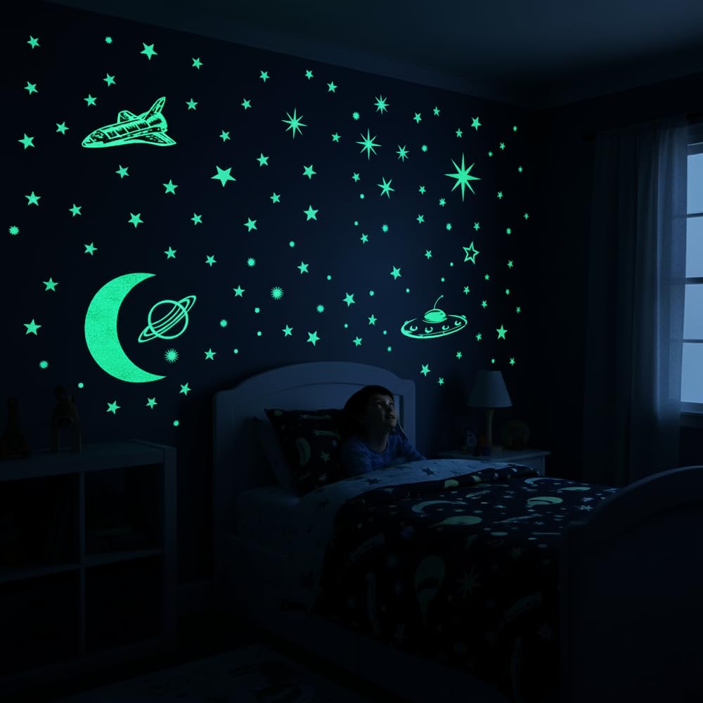 Wall1ders Fluorescent Night Glow in The Dark Star Wall Sticker (Pack of 4 Sheet, Green)(Vinyl), Self-Adhesive, 30 x 24 x 1 Centimeters