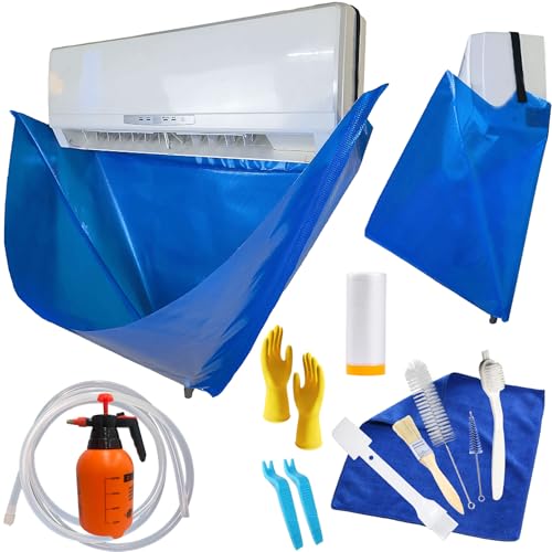 Mini Split Cleaning Bag, for Home Air Conditioning Units Air Conditioner Cleaning Kit, Mini Split Cleaning Kit for DIY Daily Cleaning of Wall-Mounted Air Conditioners (Blue with Kettle)