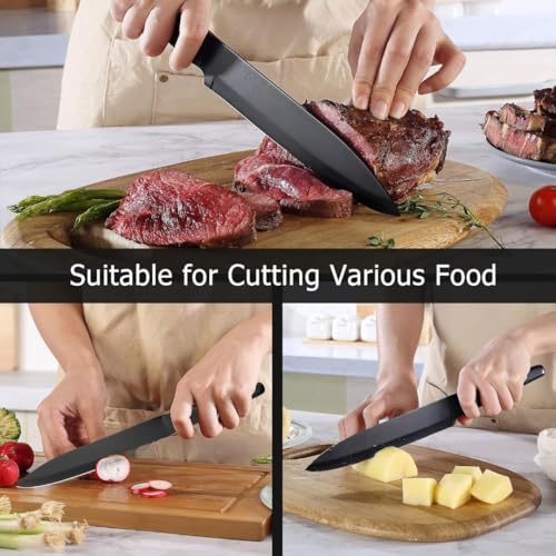 Image of Stainless Steel Knife Set - 3-Piece Chef, Utility & Paring Blades with Anti-Slip Handles & Color Coating | Sharp Kitchen Knives for Slicing, Dicing, Chopping (Black)