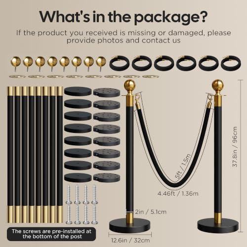 Image of 8 Pack Black&Gold Stanchions and Velvet Ropes Set, Stainless Steel Crowd Control Barriers, 6Pcs Black Ropes and Poles for Party Supplies,Photobooth Accessories, Prom,Birthday,Business,Wedding, Museums