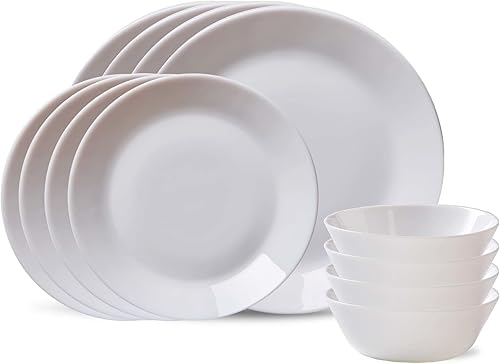 Miniatura 2 de Corelle MilkGlass - Juego de vajilla de 12 piezas, servicio para 4, ligero y de 4 piezas, servicio para 4, cuencos duraderos y ecológicos de 9-14