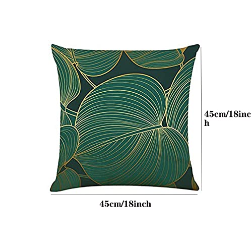 Geliking Sofa Cushion Covers 45x45cm Linen Forest Green Throw Pillow Covers Dark Green and Gold Leaf Replacement for Home Decor 45x45cm Set of 4 - Image 4