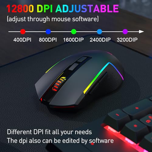 Image of Redragon S151 PRO 3-Mode Wilreess Gaming Keyboard & Mouse Combo, 104 Keys K525 RGB Membrane Keyboard and 10000 DPI M616 Gaming Mouse Bundle