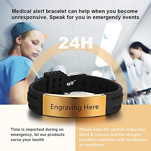 Opalstock Personalized Adjustable Medical Bracelets Sport Emergency Id Bracelets Engraving 9 Inches Silicone Waterproof Id Alert Bracelets For Men Women thumb #2