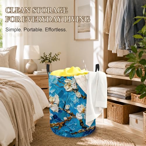 Image of Retro Apricot Blossom Laundry Hamper, Laundry Baskets, Waterproof Oxford Cloth for Room /Bathroom /Bedroom /Dormitories 16x20.8 Inch