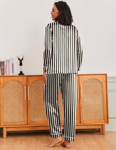 Image of Ekouaer Pajamas for Women Silk Satin Button Down Long Sleeve Pajama Sets