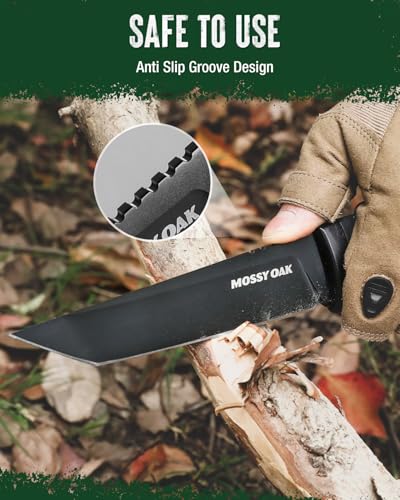 Image of Mossy Oak 10 Inch Fixed Blade Hunting Knife, 14C28N Full Tang Tanto Hunting Knife with Sheath for Survival, Camping, Hiking, Tactical Use