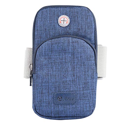 Arae Sports Armband, Running Gym Universal Smartphone Arm Bag with Earphone Hole Multifunctional Pockets for iPhone 7/8/7 Plus/8 plus/6/6s/xs/xr/xs max, Galaxy s10/s10+/s9/s8/s7/note and More - Blue