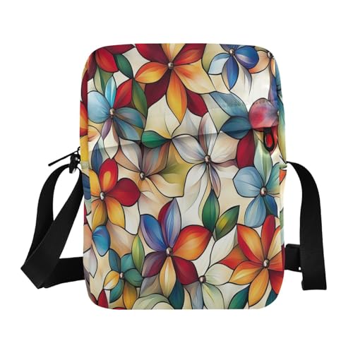 Flower Pattern Stained Glass Style messenger bag cute mens shoulder bags crossbody Womens Cross Body Purse Adjustable Strap for Casual outdoor sports
