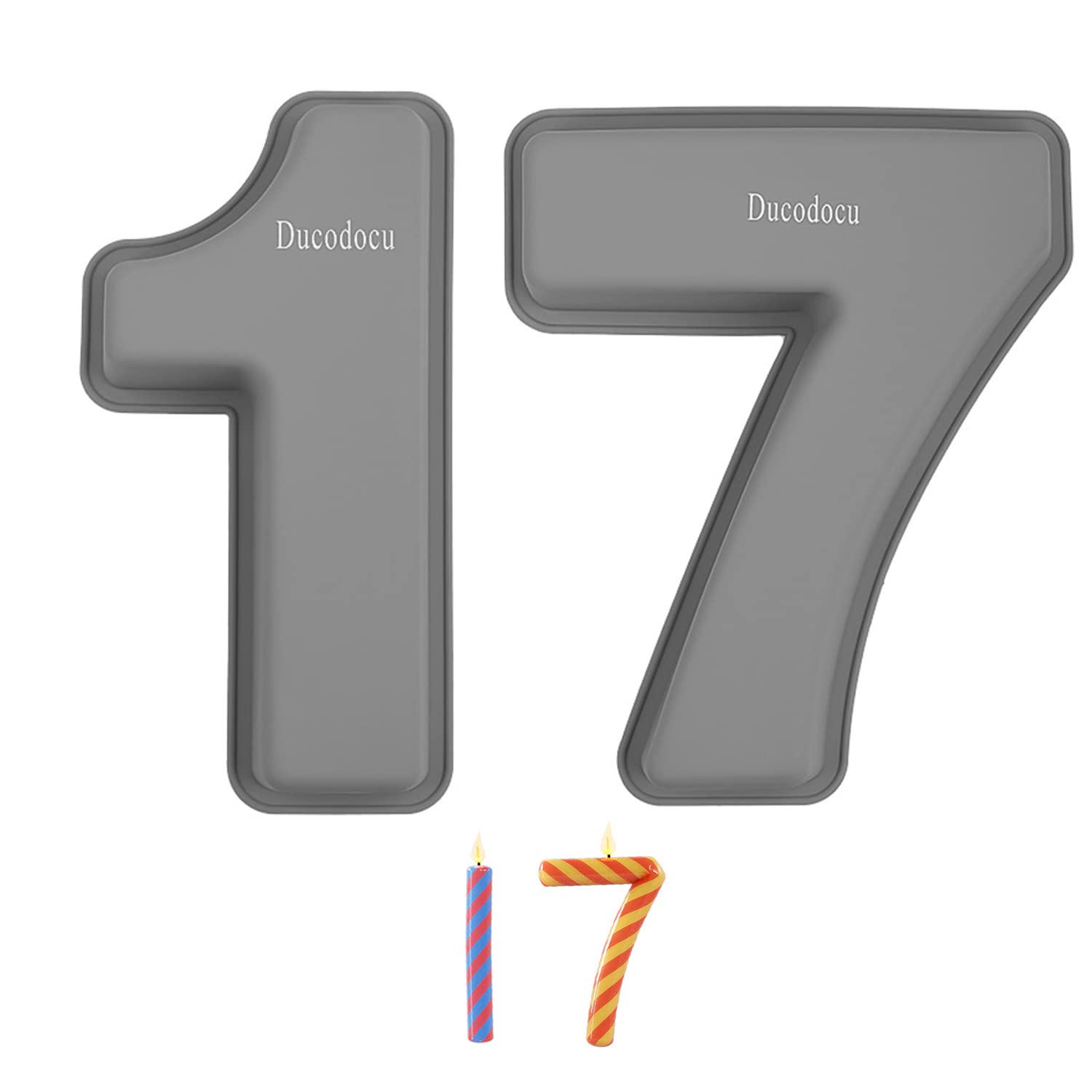 Ducodocu Molde de silicona para tartas con números 3D, moldes para hornear, moldes para hornear novedosos moldes para hornear para cumpleaños 17/71, aniversario de boda, 10 pulgadas, número de 1 y 7
