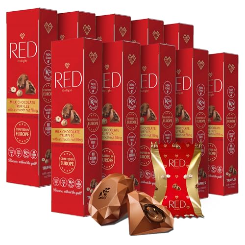 Red Delight Milk Chocolate Diamond Truffles with Smooth Nut Filling - Pack of 10 (With 40 Chocolate...