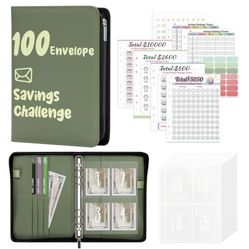 Ospelelf 100 Envelopes Money Saving Challenge Book Zipper Closure...