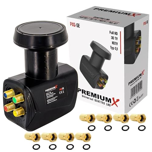 PremiumX Quattro LNB pour Multiswitch - Convertisseur de signal TV Multiswitch avec protection contre les intempéries - LNB Sat numérique en noir inclus avec...