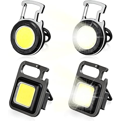 4 Pcs COB Small Flashlights 500 Lumens Keychain Flashlights Rechargeable 4 Light Modes Waterproof Portable Pocket Mini Flashlight with Folding Bracket Bottle Opener Magnet Base for Camping Emergency Cover