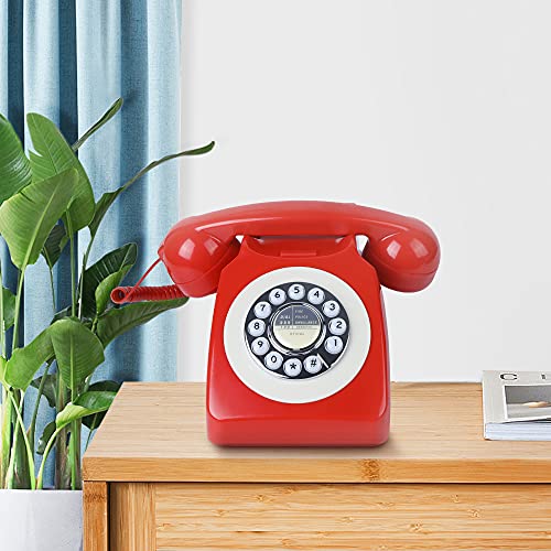 Image of MCHEETA Retro Phone with Push-Button, Landline Phone with Redial Button, Classic Vintage Dial Telephone, Antique Corded Phone for Home and Office (Red)