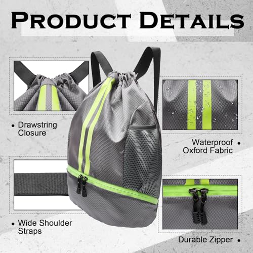 Sports Drawstring Backpack, Gym Bag for Men Women with Shoe Compartment, Waterproof Pocket, Drawstring Swim Bag3
