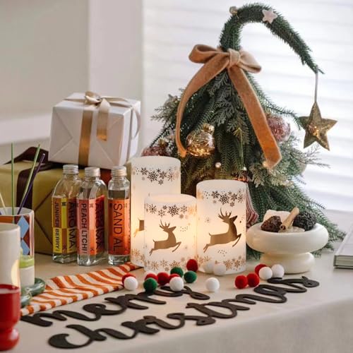 Image of Christmas Flameless Candles with 6H Timer, Real Wax LED Pillar Candles Flickering, Snowflake Golden Reindeer 3D Wick Candles for Home Decor Christmas Gifts, 3x4 /5 /6 inches