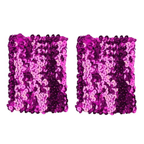 Miutii Fashion Sparkling Sequins Stretch Arm Cuffs Performance Rave Dance Costume for Men Women Rose One Size