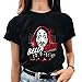 Produktbild Yesgirl Bella Ciao Frauen Kurzarm T-Shirt Print Persönlichkeit Sommer Casual Rundhals Baumwolltop Sport T-Shirt Casual Top Schwarz E XX-Large