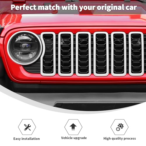 Image of Linskip for 2024-2025 Jeep Wrangler JL 4XE & Gladiator JT Grille Inserts, Meshless Grille Bezel Covers for Jeep Wrangler Sport Rubicon Sahara Willys Mojave Rubicon,Exterior Accessories(White)