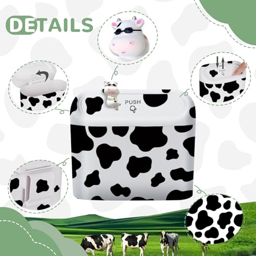 Image of CusDusk 2 PCS Cow Print Car Trash Can With Lid, Cattle Hanging Waterproof Garbage Organizer Holder with Two Black Trash Bag Rolls, Automotive Storage Container Dustbin for Most Vehicles