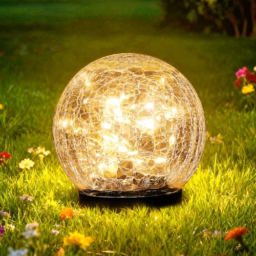 Garten-Solarleuchten, gebrochenes Glas, runde Kugelleuchte, Außendekoration, wasserdichte, dekorative, warmweiße LED-Kugelleuchte für Landschaft,...