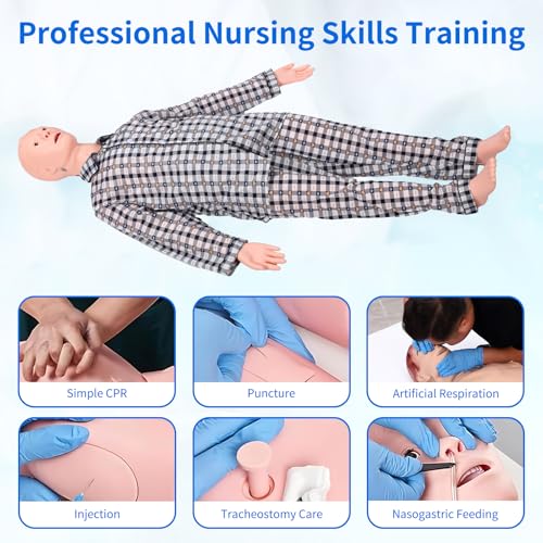 Image of Medical Mannequin for Training, Male-Female Patient Care Medical Manikin Highly Simulated CPR Human Manikins with 3 Muscle Module & Patient Gown & Urinary for Teaching Pratice